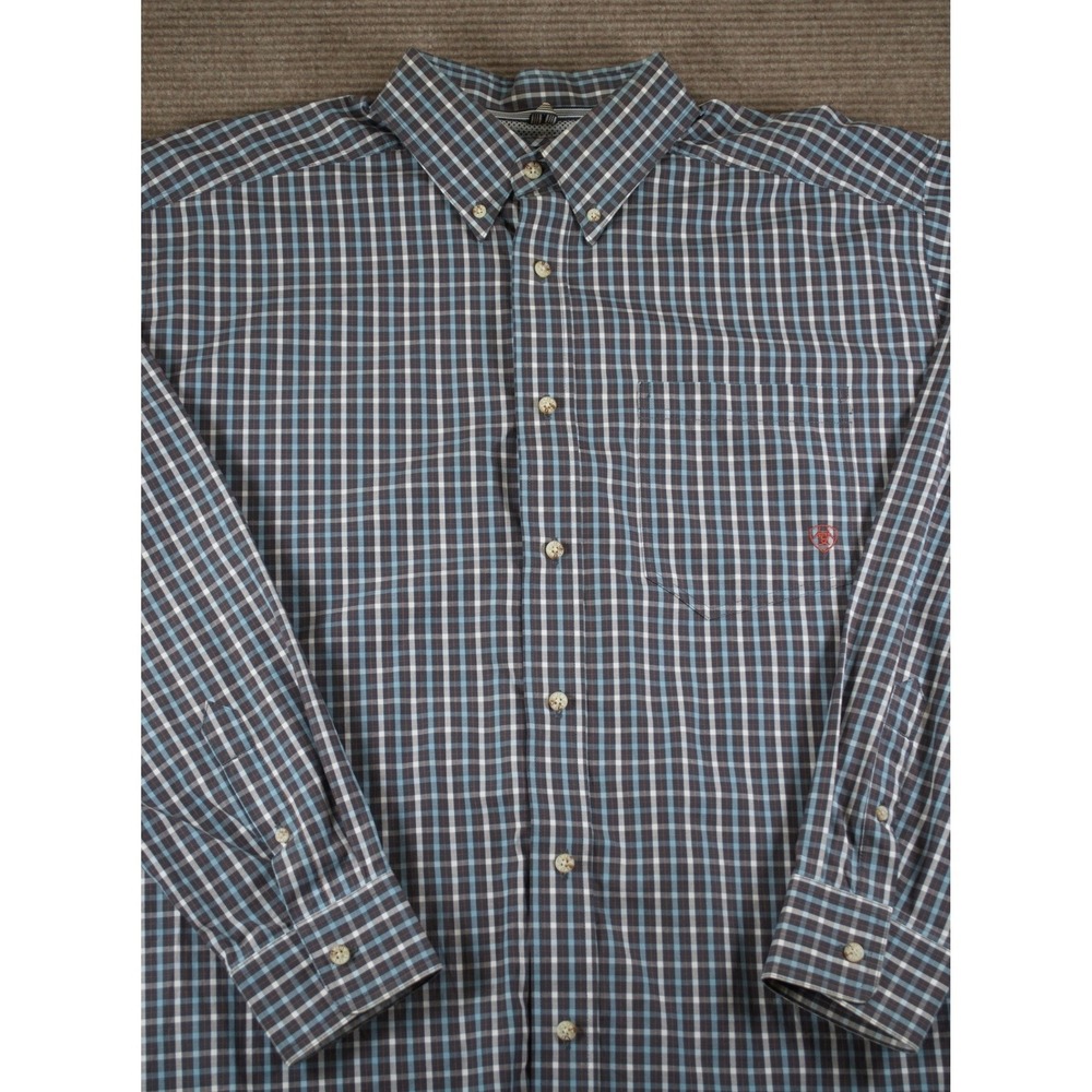 Ariat Pro Series Men XL Blue Grey Plaid Western Button Down Shirt Pocket - Picture 3 of 8